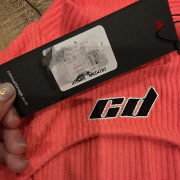 Criminal Damage ($95) Neon Coral Ribbed Cutout Bodysuit NWT Streetwear - Picture 4 of 10